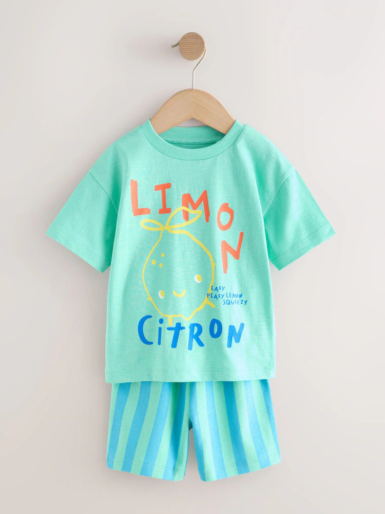 |Boy| Conjunto De Camiseta De Manga Curta e Shorts Com Estampa De Comida Nas Costas Em Verde e Branco (3 meses a 7 anos)