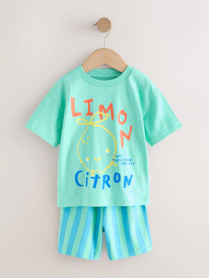 |Boy| Conjunto De Camiseta De Manga Curta e Shorts Com Estampa De Comida Nas Costas Em Verde e Branco (3 meses a 7 anos)