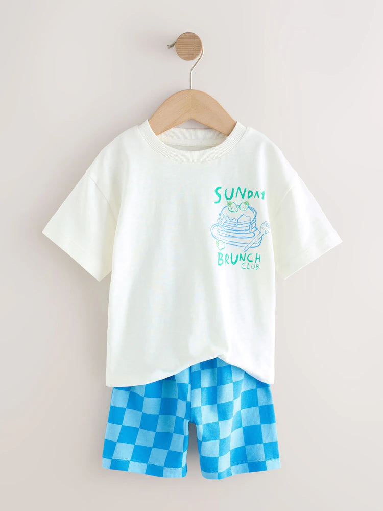 |Boy| Conjunto De Camiseta De Manga Curta e Shorts Com Estampa De Comida Nas Costas Em Verde e Branco (3 meses a 7 anos)