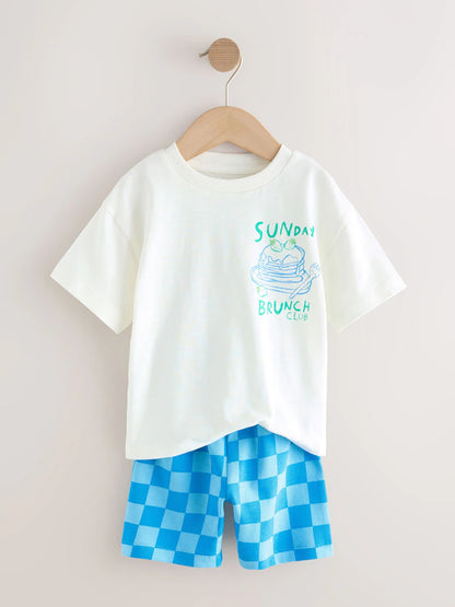 |Boy| Conjunto De Camiseta De Manga Curta e Shorts Com Estampa De Comida Nas Costas Em Verde e Branco (3 meses a 7 anos)