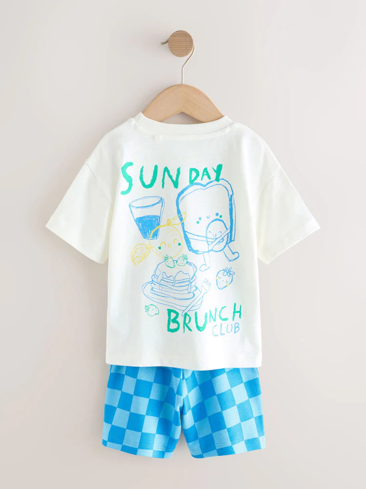 |Boy| Conjunto De Camiseta De Manga Curta e Shorts Com Estampa De Comida Nas Costas Em Verde e Branco (3 meses a 7 anos)