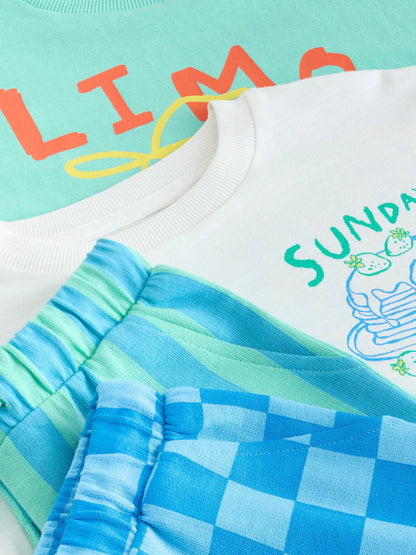 |Boy| Conjunto De Camiseta De Manga Curta e Shorts Com Estampa De Comida Nas Costas Em Verde e Branco (3 meses a 7 anos)