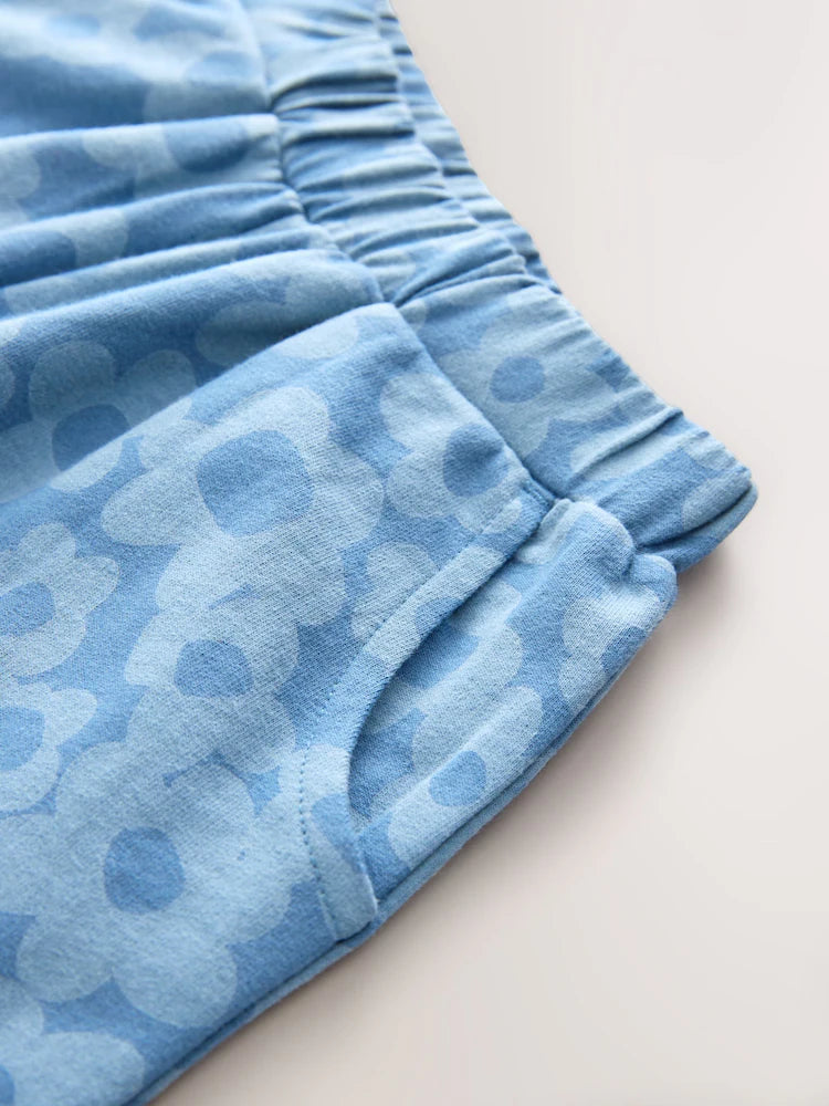 |Girl| Calças Barril Com Detalhes De Flores Azuis (3 meses a 7 anos)