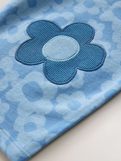 |Girl| Calças Barril Com Detalhes De Flores Azuis (3 meses a 7 anos)