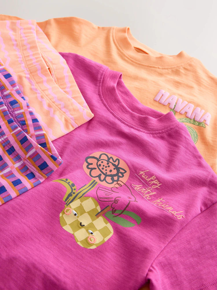 |Girl| Conjunto De Blusa Rosa/Laranja e Shorts De Ciclismo (2 peças, Tamanhos de 3 Meses a 7 anos)