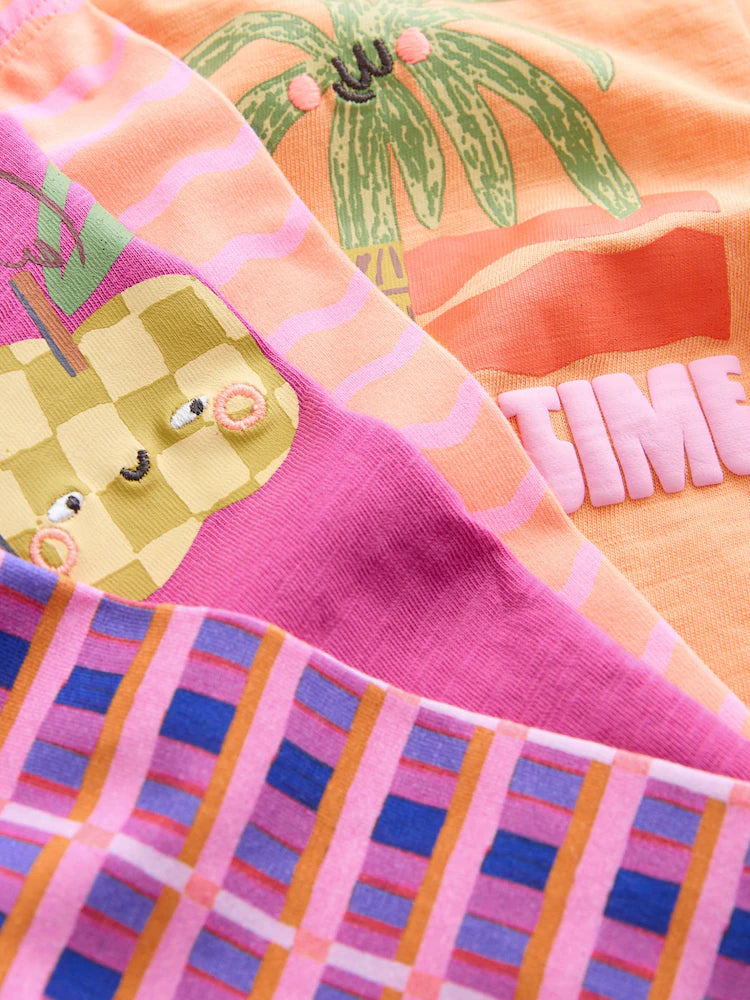 |Girl| Conjunto De Blusa Rosa/Laranja e Shorts De Ciclismo (2 peças, Tamanhos de 3 Meses a 7 anos)