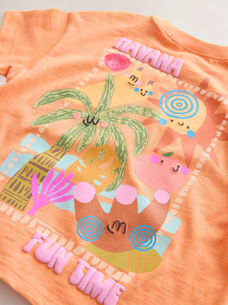 |Girl| Conjunto De Blusa Rosa/Laranja e Shorts De Ciclismo (2 peças, Tamanhos de 3 Meses a 7 anos)