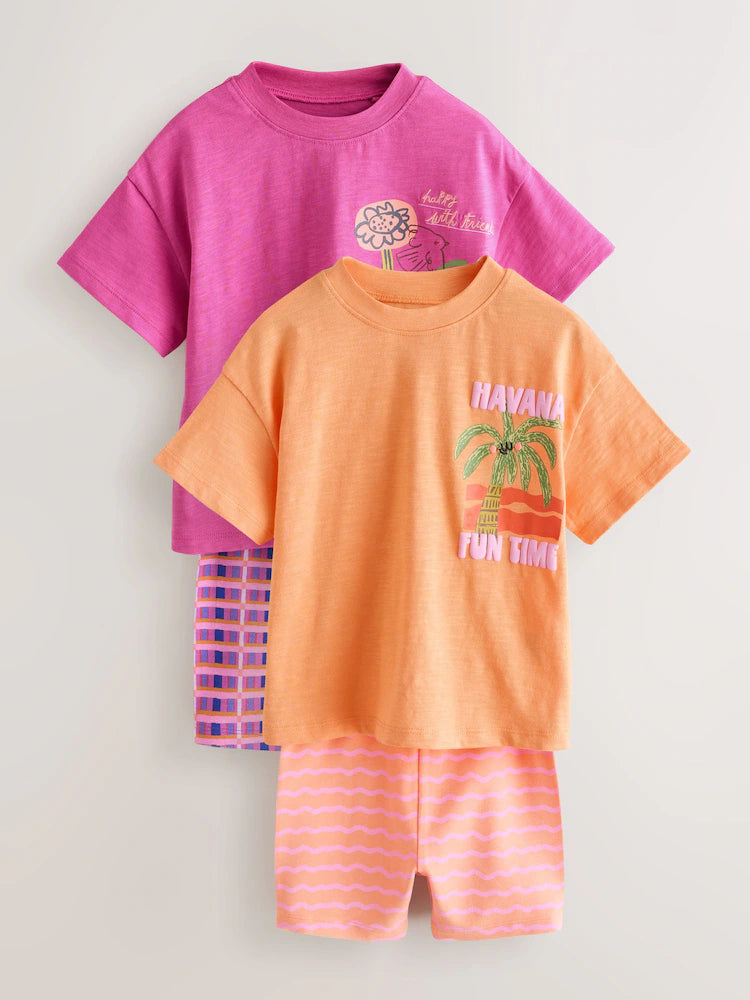 |Girl| Conjunto De Blusa Rosa/Laranja e Shorts De Ciclismo (2 peças, Tamanhos de 3 Meses a 7 anos)