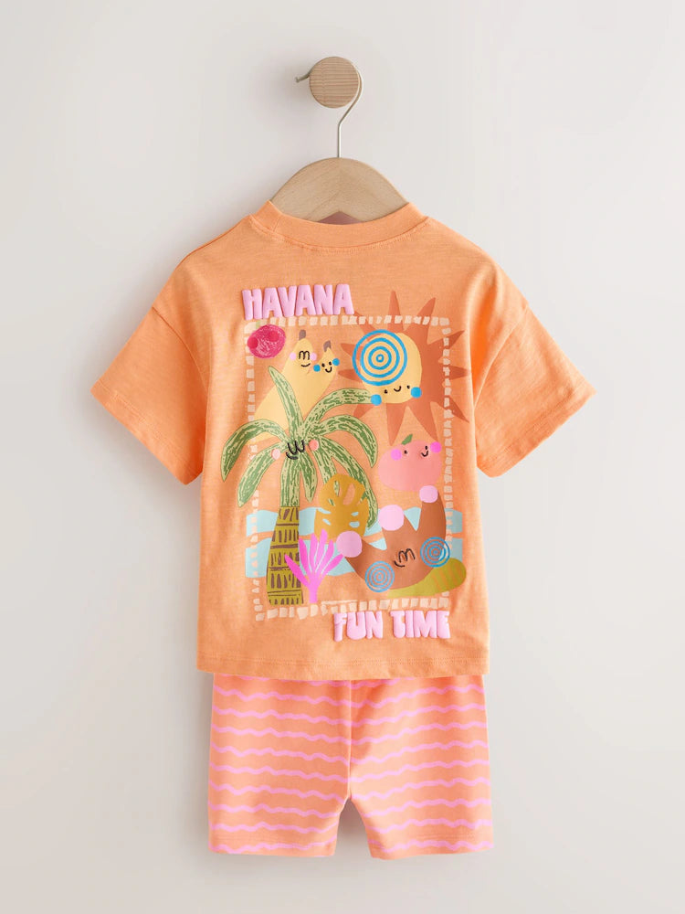 |Girl| Conjunto De Blusa Rosa/Laranja e Shorts De Ciclismo (2 peças, Tamanhos de 3 Meses a 7 anos)