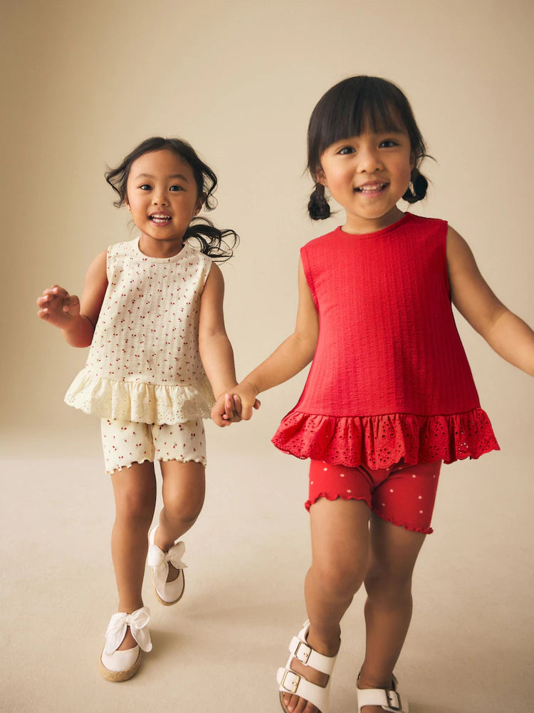 |Girl| Kit com 2 Conjuntos de Regata e Shorts Vermelho e Branco (3 meses a 7 anos)