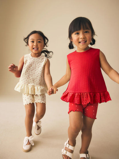 |Girl| Kit com 2 Conjuntos de Regata e Shorts Vermelho e Branco (3 meses a 7 anos)