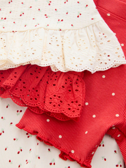 |Girl| Kit com 2 Conjuntos de Regata e Shorts Vermelho e Branco (3 meses a 7 anos)