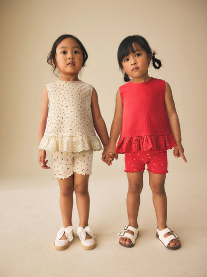 |Girl| Kit com 2 Conjuntos de Regata e Shorts Vermelho e Branco (3 meses a 7 anos)