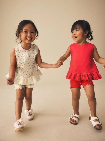 |Girl| Kit com 2 Conjuntos de Regata e Shorts Vermelho e Branco (3 meses a 7 anos)