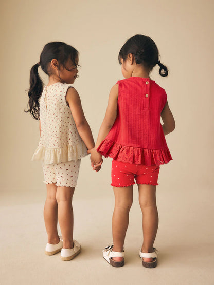 |Girl| Kit com 2 Conjuntos de Regata e Shorts Vermelho e Branco (3 meses a 7 anos)
