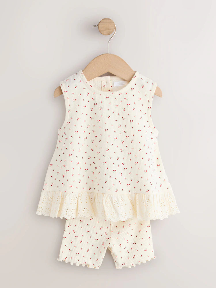 |Girl| Kit com 2 Conjuntos de Regata e Shorts Vermelho e Branco (3 meses a 7 anos)