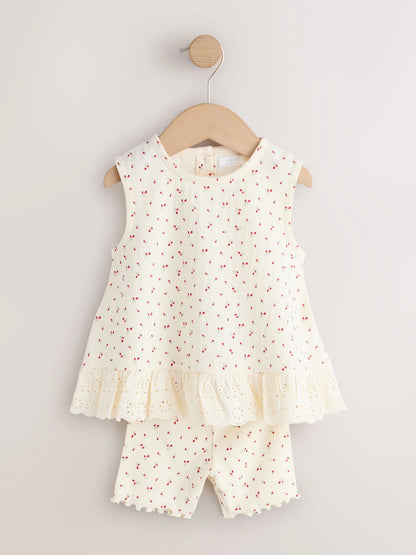 |Girl| Kit com 2 Conjuntos de Regata e Shorts Vermelho e Branco (3 meses a 7 anos)