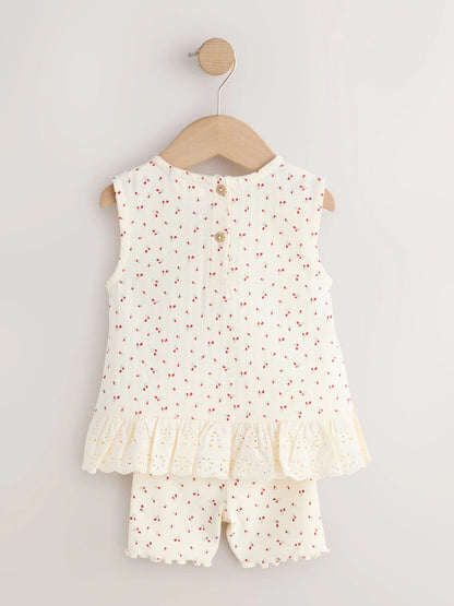 |Girl| Kit com 2 Conjuntos de Regata e Shorts Vermelho e Branco (3 meses a 7 anos)