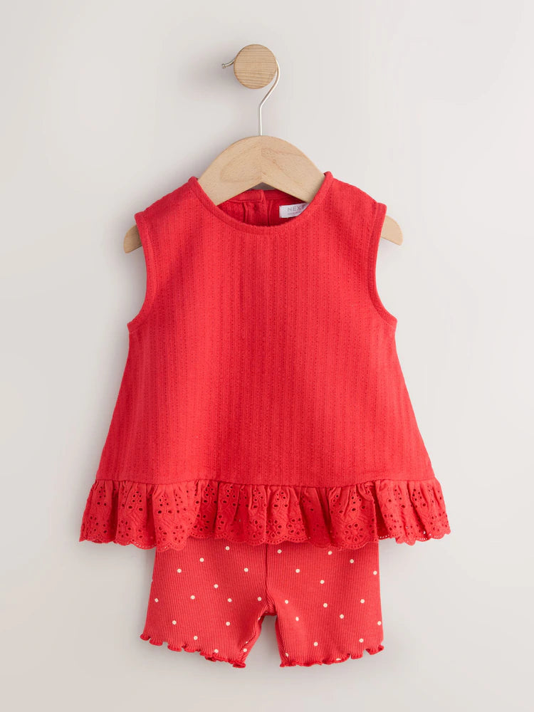 |Girl| Kit com 2 Conjuntos de Regata e Shorts Vermelho e Branco (3 meses a 7 anos)