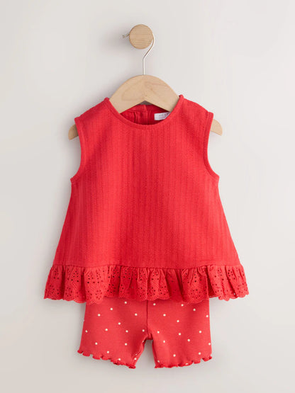 |Girl| Kit com 2 Conjuntos de Regata e Shorts Vermelho e Branco (3 meses a 7 anos)