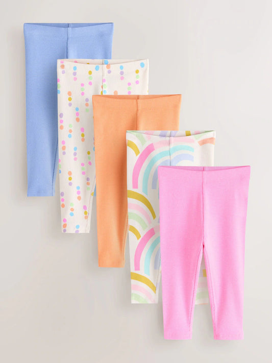 |Girl| Kit com 5 Leggings Caneladas em Tons Pastel de Arco-Íris (3 meses a 7 anos)