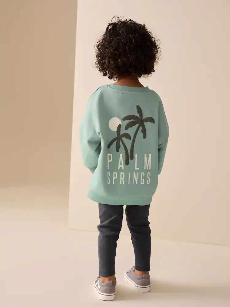 |Boy| Conjunto De Moletom Com Gola Redonda e Leggings Verde-Sálvia (3 meses a 7 anos)