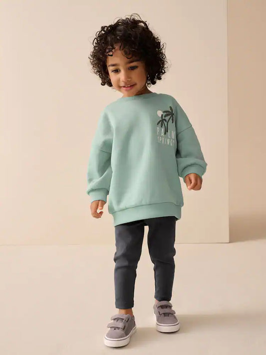 |Boy| Conjunto De Moletom Com Gola Redonda e Leggings Verde-Sálvia (3 meses a 7 anos)