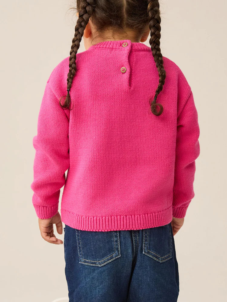 |Girl| Suéter De Malha Bordado Com Cereja Rosa (3 meses a 7 anos)