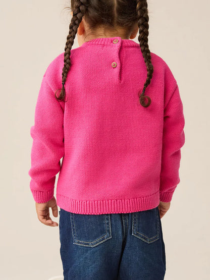 |Girl| Suéter De Malha Bordado Com Cereja Rosa (3 meses a 7 anos)