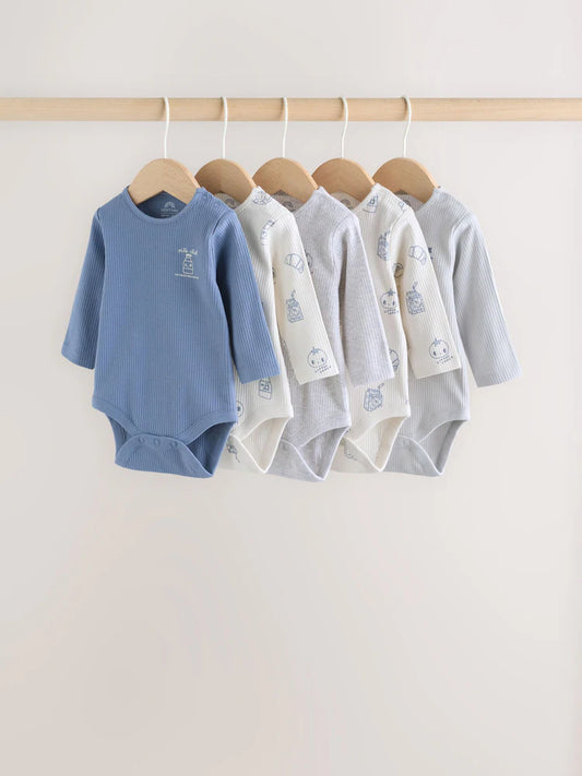 |BabyBoy| Conjunto De 5 Bodies Azuis De Manga Comprida Para Bebês