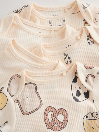 |BabyBoy| Conjunto Com 5 Bodies Neutros De Manga Curta Para Bebês
