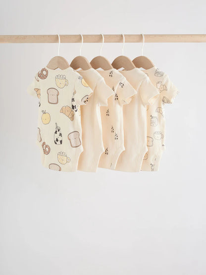 |BabyBoy| Conjunto Com 5 Bodies Neutros De Manga Curta Para Bebês