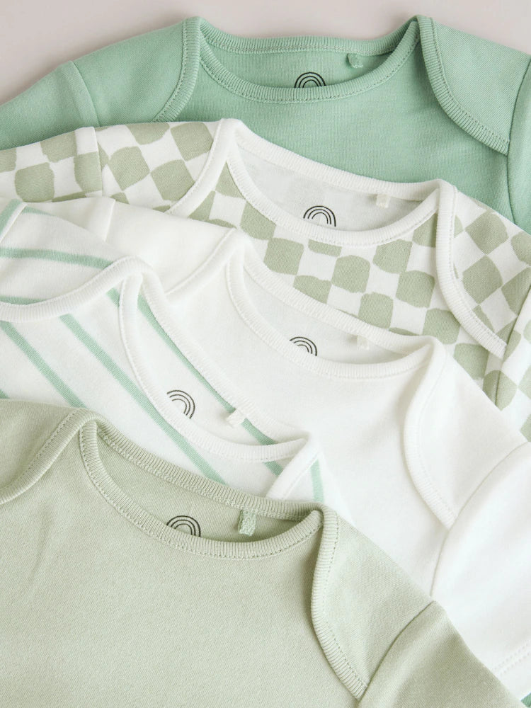 |BabyBoy| Conjunto Com 5 Bodies De Manga Curta Verdes Para Bebês