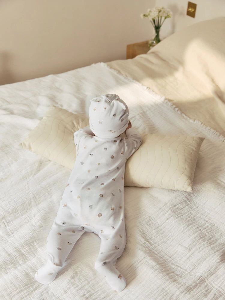 |BabyBoy| Conjunto De Pijama e Gorro Para Bebê Branco, Nascido Em 2026 (0-9 meses)