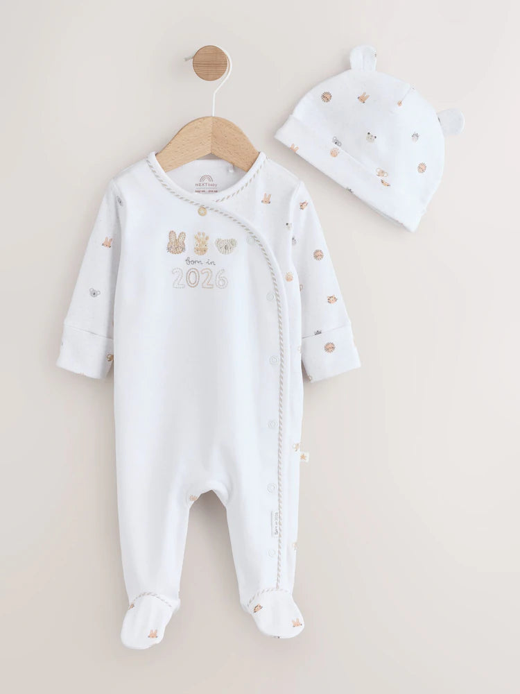 |BabyBoy| Conjunto De Pijama e Gorro Para Bebê Branco, Nascido Em 2026 (0-9 meses)