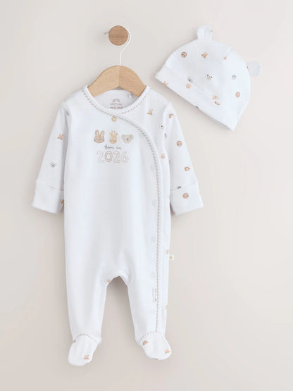 |BabyBoy| Conjunto De Pijama e Gorro Para Bebê Branco, Nascido Em 2026 (0-9 meses)