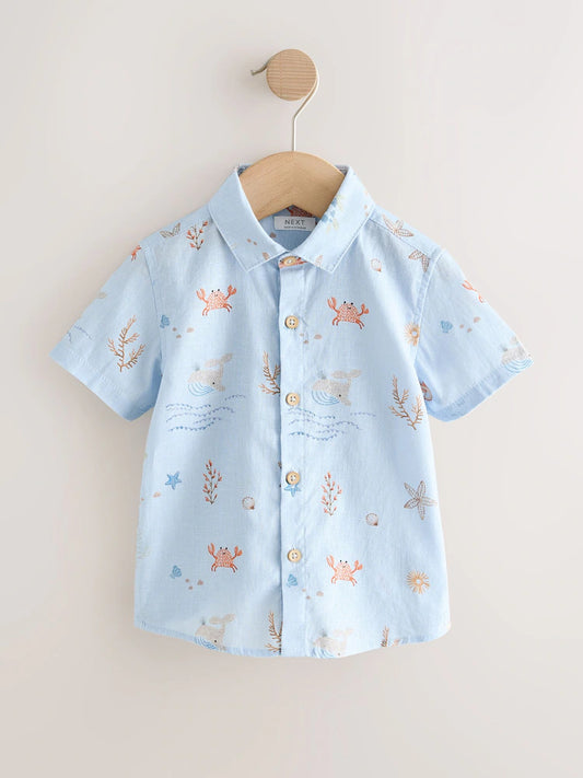 |Boy| Camiseta De Manga Curta Com Estampa Azul-Clara Do Mar (3 meses a 7 anos)