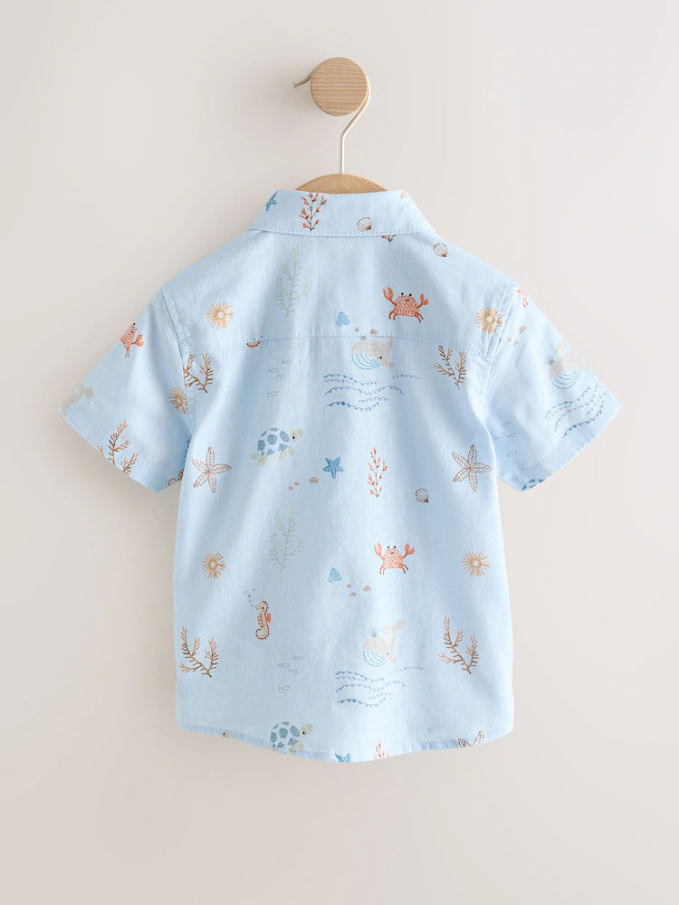 |Boy| Camiseta De Manga Curta Com Estampa Azul-Clara Do Mar (3 meses a 7 anos)