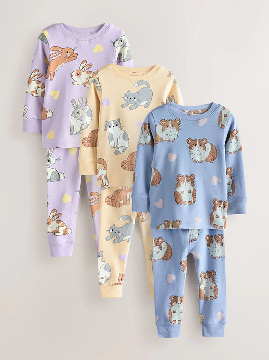 |Boy| Conjunto De 3 Pijamas Aconchegantes Amarelo/Azul (9 meses a 10 anos)