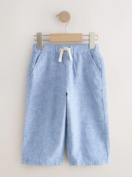 |Girl| Conjunto De 2 Calças De Linho Azul/Cru (3 meses a 7 anos)