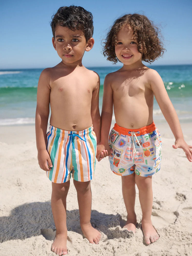 |Boy| Kit com 2 Shorts de Banho Estampados Laranja/Branco (3 meses a 7 anos)