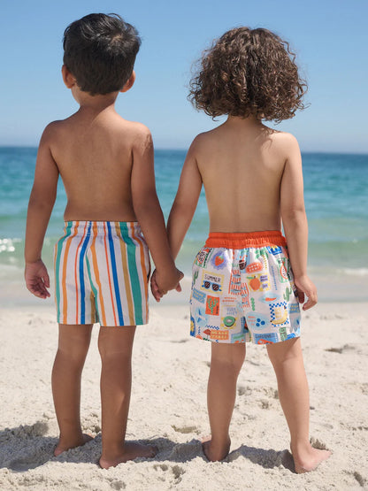 |Boy| Kit com 2 Shorts de Banho Estampados Laranja/Branco (3 meses a 7 anos)