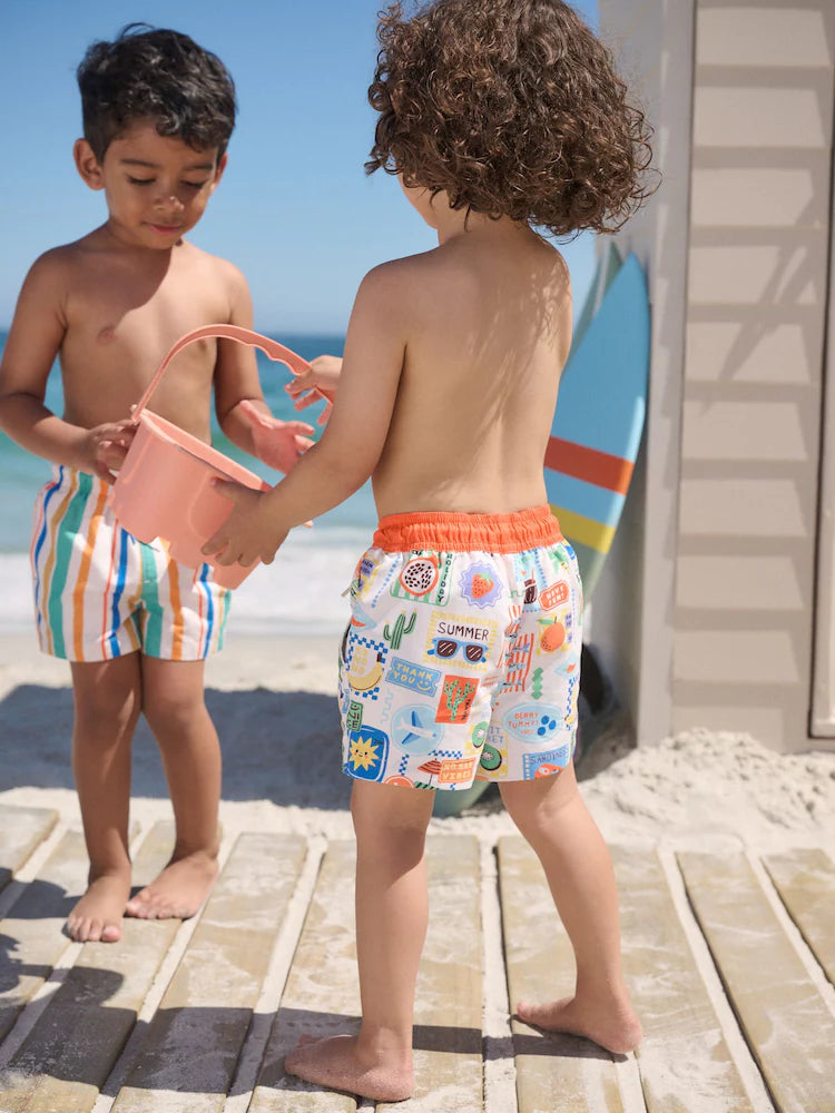 |Boy| Kit com 2 Shorts de Banho Estampados Laranja/Branco (3 meses a 7 anos)