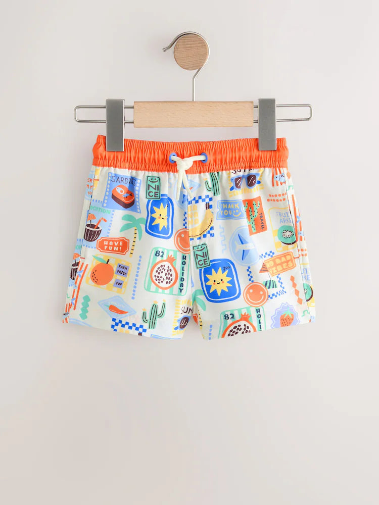 |Boy| Kit com 2 Shorts de Banho Estampados Laranja/Branco (3 meses a 7 anos)