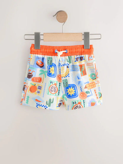 |Boy| Kit com 2 Shorts de Banho Estampados Laranja/Branco (3 meses a 7 anos)