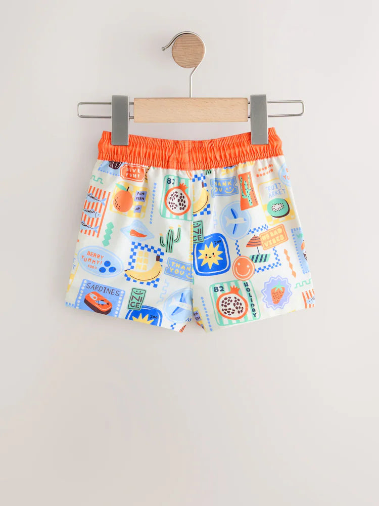|Boy| Kit com 2 Shorts de Banho Estampados Laranja/Branco (3 meses a 7 anos)