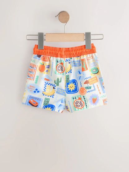 |Boy| Kit com 2 Shorts de Banho Estampados Laranja/Branco (3 meses a 7 anos)