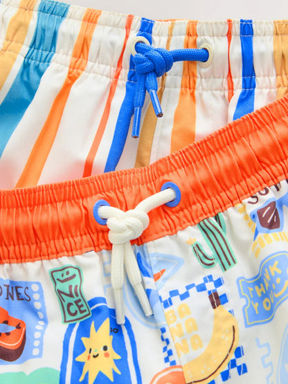 |Boy| Kit com 2 Shorts de Banho Estampados Laranja/Branco (3 meses a 7 anos)