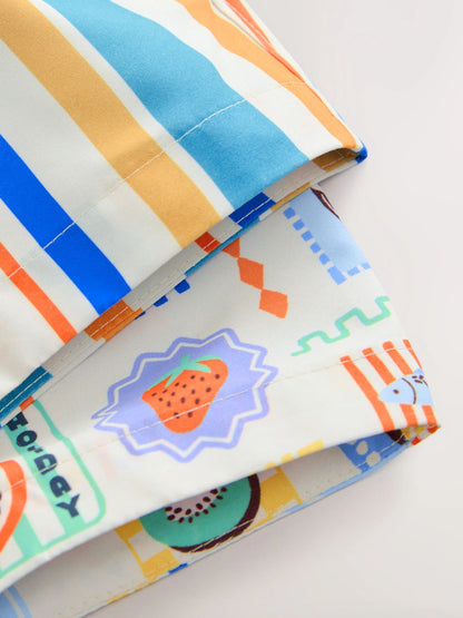 |Boy| Kit com 2 Shorts de Banho Estampados Laranja/Branco (3 meses a 7 anos)