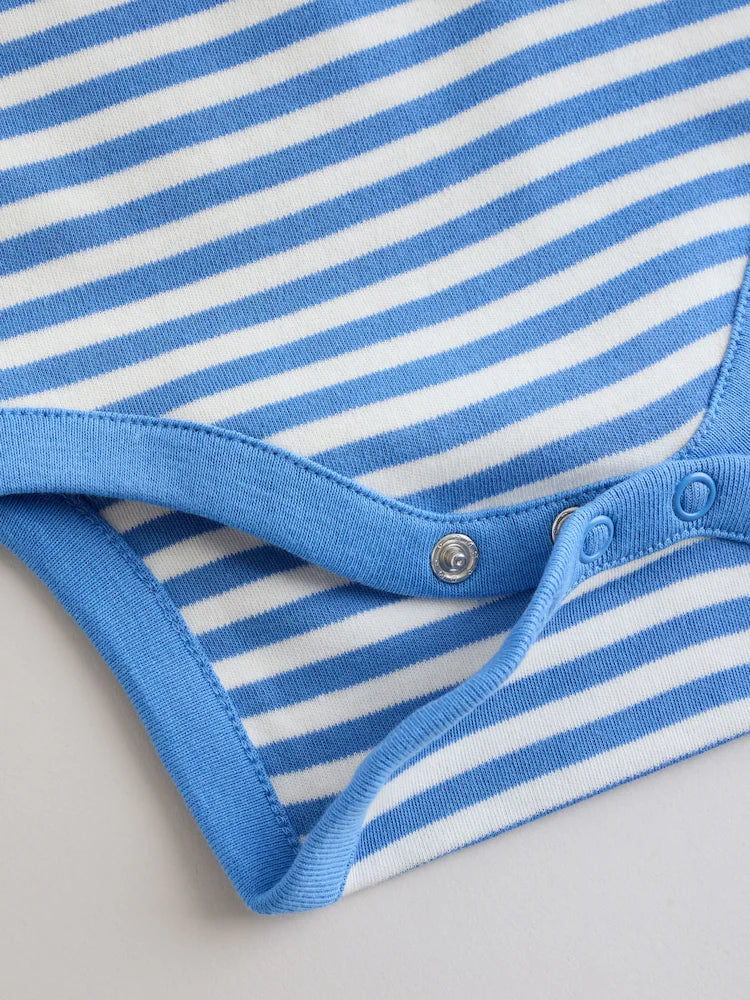 |BabyBoy| Conjunto Com 5 Bodies De Manga Curta Para Bebês, Modelo Ursinho Azul/Bege (5 unidades)